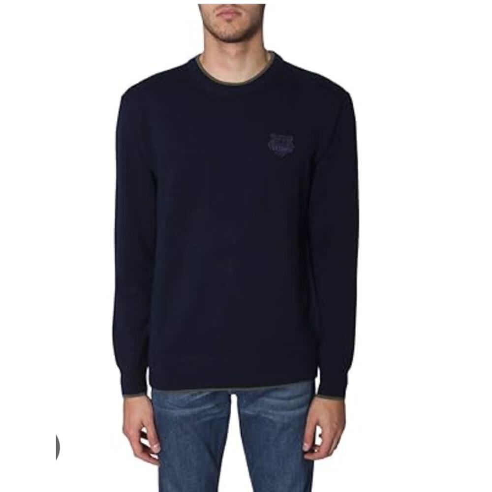 Kenzo Sweater Mens XL Wool Tiger Logo Navy Crewneck Knit Preppy Luxury Designer